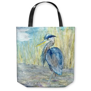 Great Blue Heron Tote Bag -  Bird Watercolor Painting - Shopping Bag