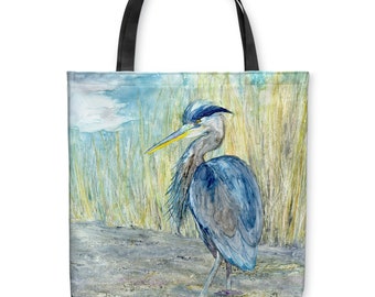 Great Blue Heron Tote Bag – Bird Watercolor Art Shopping Bag