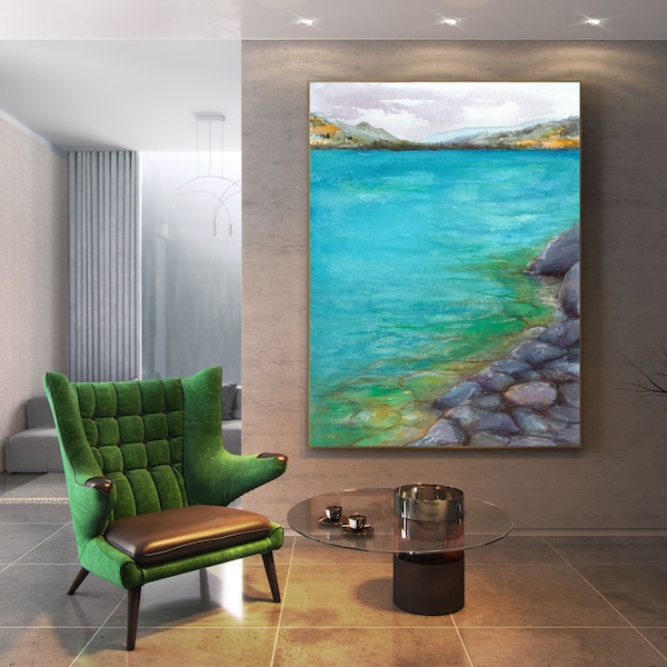 Watercolor Landscape Painting - Kalamalka Lake Okanagan Scenic Art Print - Archival Canvas or Paper Reproduction