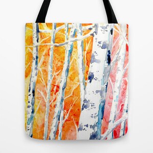 Art Tote Bag - Birch Trees Watercolor Painting - Shopping Bag