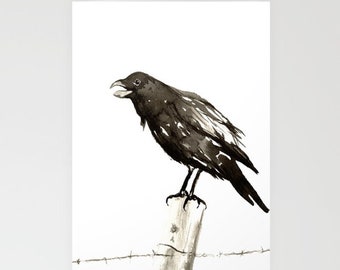 Raven Art Card - Bird Watercolour Painting - Note or Greeting Card