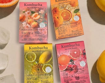 KKOKDAM Tasty Sparkling Kombucha Drink – Sugar-Free, Probiotic – Fruity & Floral Powder – Just Add Water