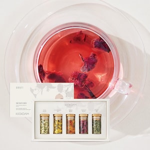 KKOKDAM Korean Loose Leaf Flower Tea Set – Organic Flower Tea Gift Box of 5 Jars | Mugwort, Marigold, Chrysanthemum, Acacia, Cockscomb