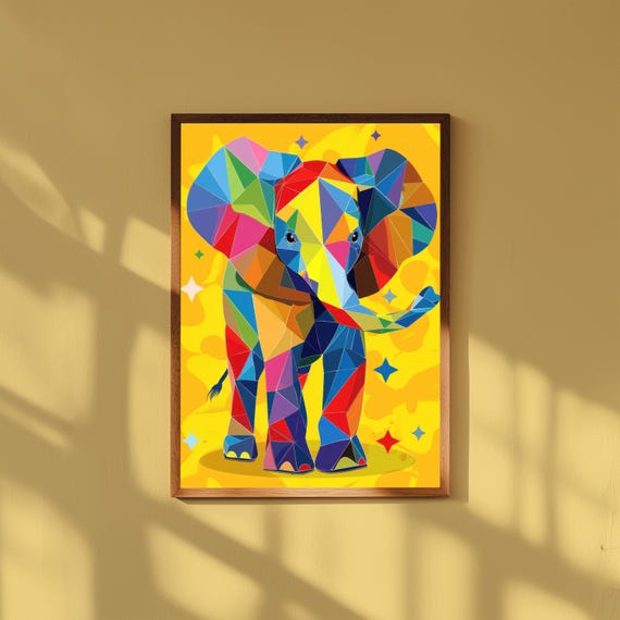 Funky Baby Elephant Nursery Art – Cute Safari Animal Wall Poster, Whimsical Elephant Print, Modern Gender Neutral Baby Room Decor