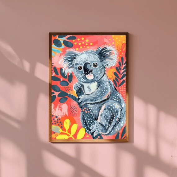 Funky Baby Koala Nursery Art – Cute Aussie Animal Poster, Whimsical Koala Wall Print, Gender Neutral Nursery Decor for Baby Room