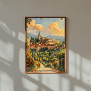 Watercolor Painting of the Alhambra Granada | Moorish Palace Wall Art Print | Spanish Architecture Travel Poster