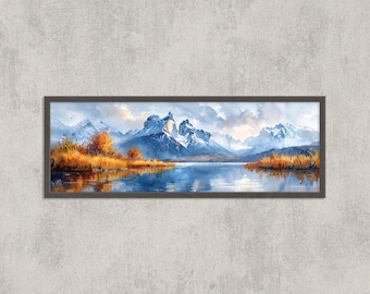 Torres del Painte Aquarell Druck | Patagonien Landschaft Wandkunst | Berg Panorama Reise Dekor
