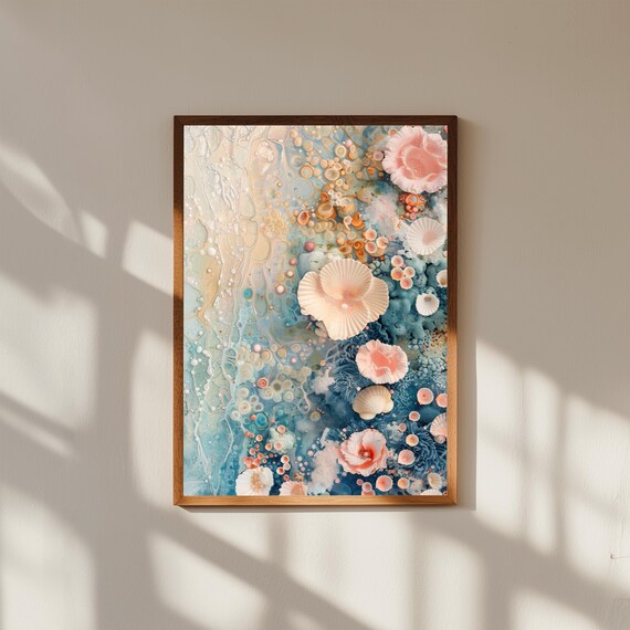 Tidal Pool Coastal Wall Art | Sea Creatures & Shells Painting | Ocean Nature Print | Beach Decor | Whimsical Shoreline Artwork