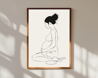 Impression d'art au trait minimaliste mère et bébé : décoration de chambre d'enfant moderne