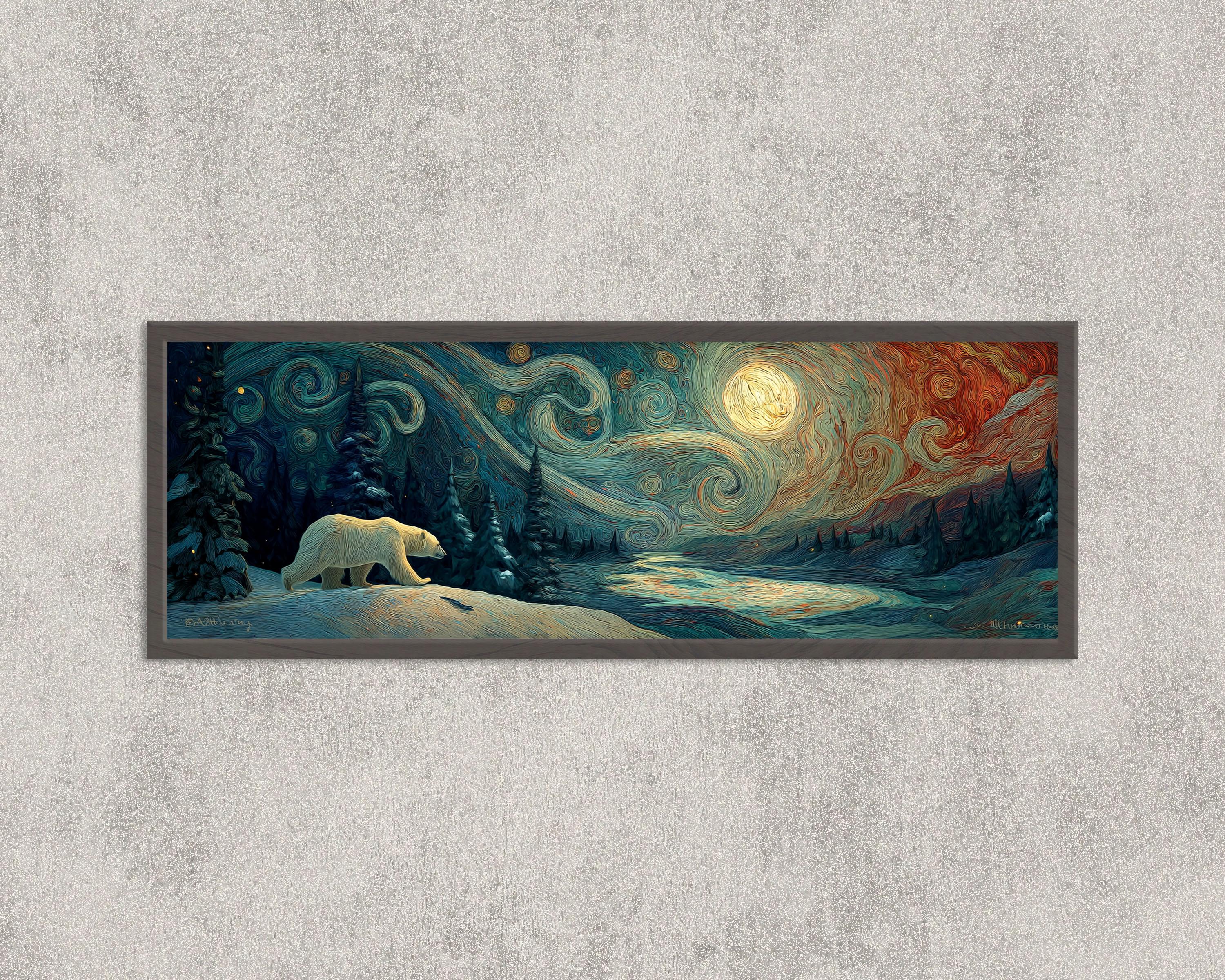 Starry Winter Forest Polar Bear Moonlight Wall Art Print - Etsy