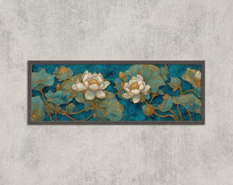 Chinoiserie Lotus Flower Art Print: Gold Botanical Painting