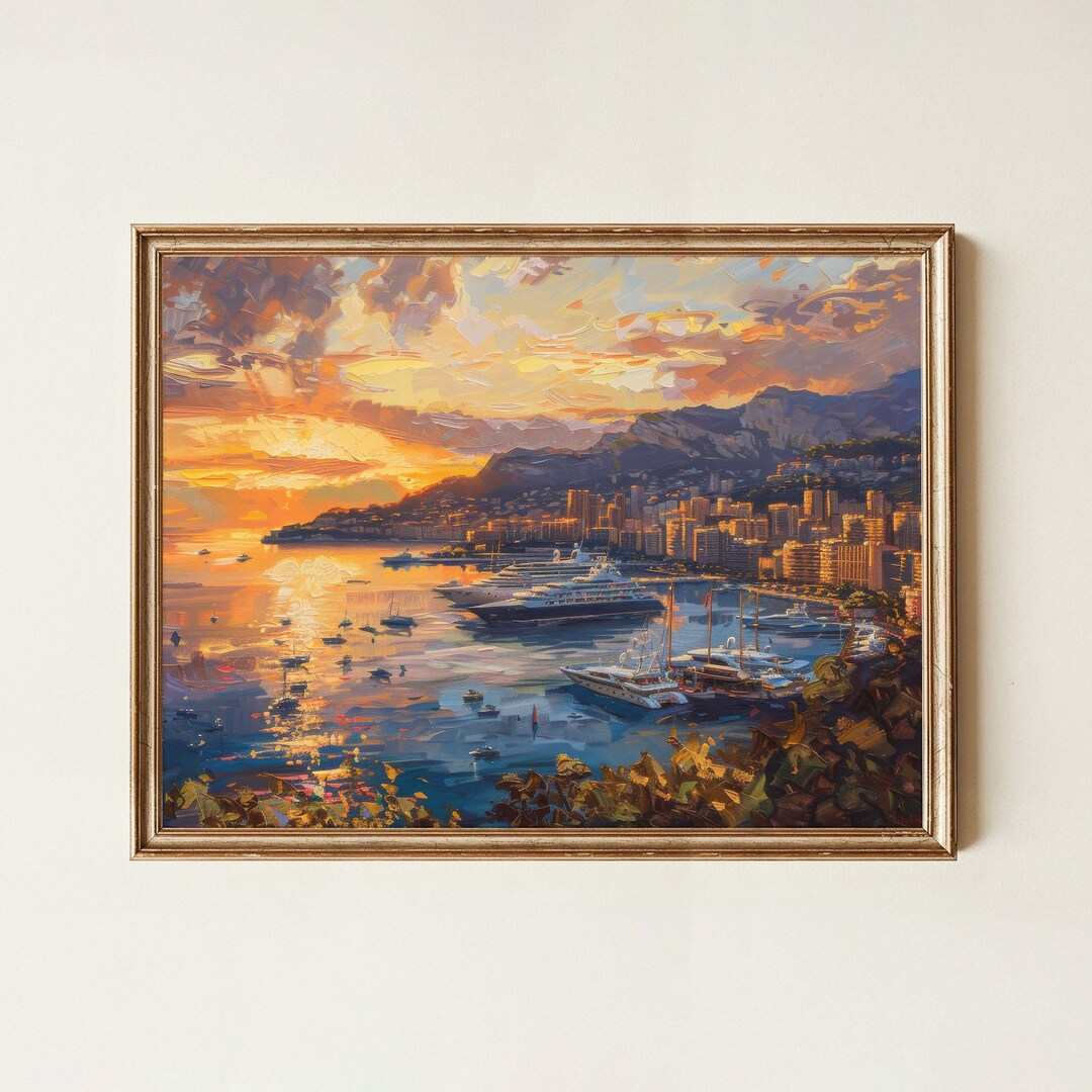 Monaco Harbor Sunset Canvas Print: Mediterranean Coast Yacht Art - Etsy