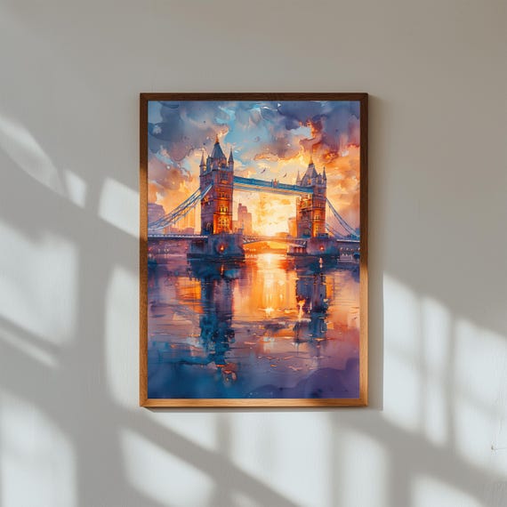 Watercolor Painting of Tower Bridge London | River Thames Wall Art Print | British Landmark Travel Poster