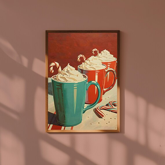Retro Hot Cocoa Bar Wall Art – Vintage Holiday Kitchen Print, 50s Style Winter Drink Poster, Cozy Christmas Cocoa Station Decor