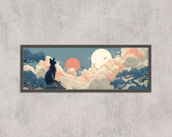 Ukiyo-e Katze Mond & Sonne Druck: Japanischer Stil mystische Kunst