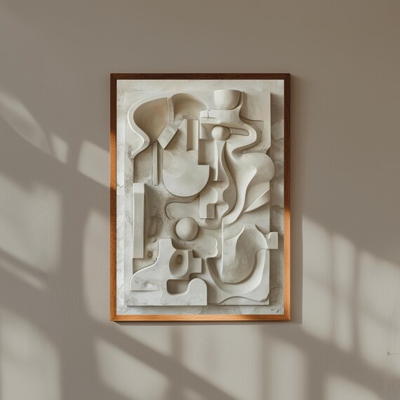 Sculpture Abstract Relief Wall Art, 3D Textured Modern Wall Decor, Minimalist Contemporary Art Print, Neutral Toned Wall Sculpture