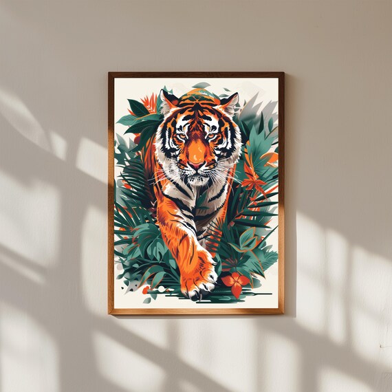 Tiger Art Print, Bright Home Decor, For Kitchen, Bedroom, Dining, Living Room, Office, House Warming, Birthday Gift, Animals, Flowers