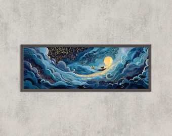 Mermaid Moon Dream Art | Celestial Ocean Fantasy Wall Print | Starry Sky Painting