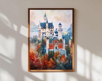 ノイシュヴァンシュタイン城の絵画、城壁アート ヨーロッパ