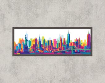 NYC Skyline Pop Art Print: kleurrijke Manhattan-poster