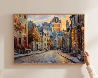 Quebec City Château Frontenac Print: Canada Old Town Cobblestone Street Art