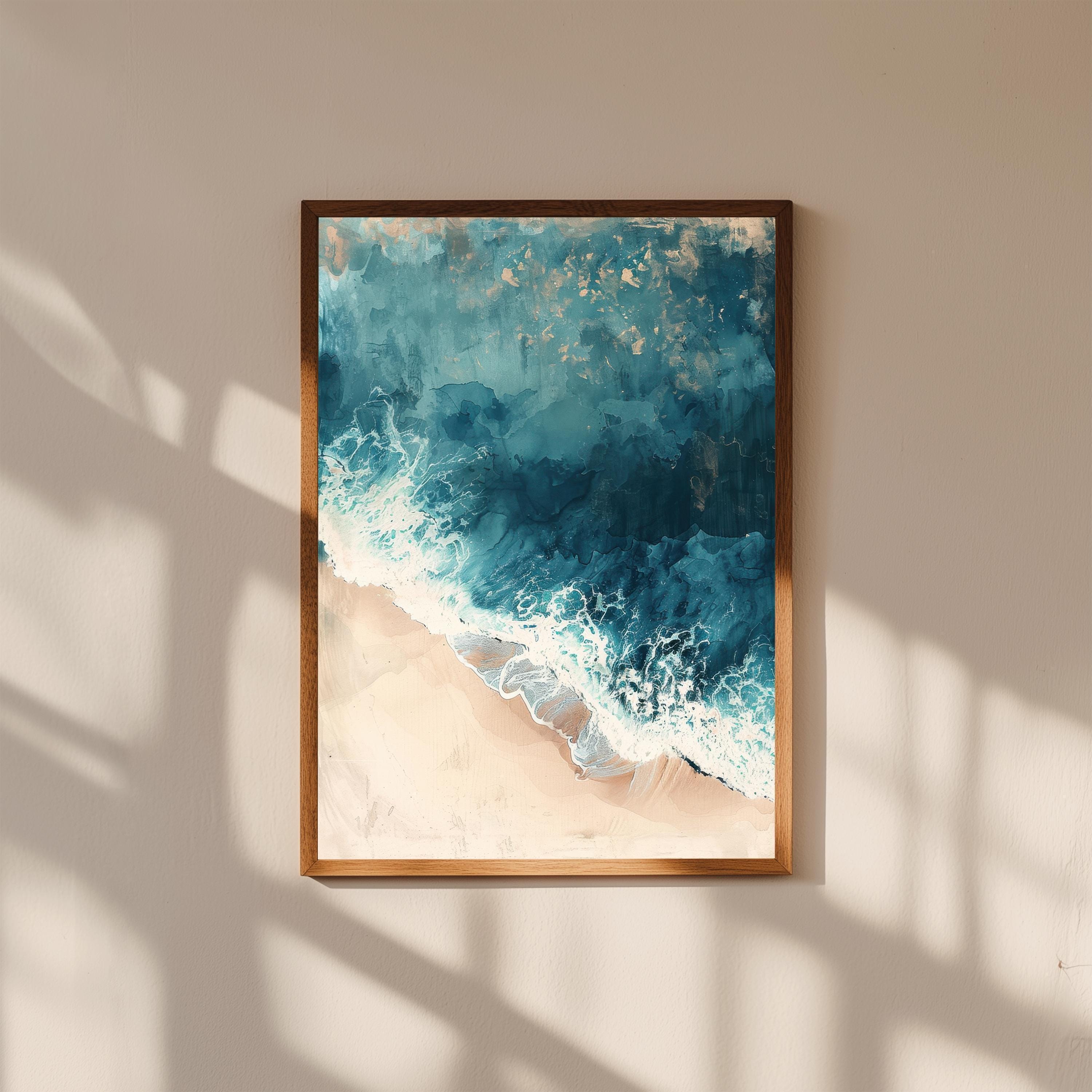 Abstract Coastal Wall Art Print | Ocean-Inspired Painting Style | Modern Beach Decor | Minimal Seascape Artwork | Blue Neutral Tones