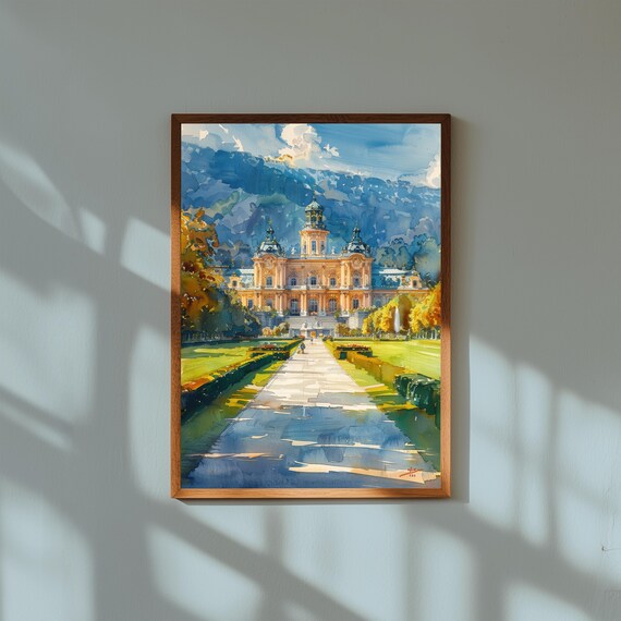 Watercolor Painting of Schönbrunn Palace Vienna | Austrian Baroque Castle Wall Art Print | Imperial Europe Travel Poster
