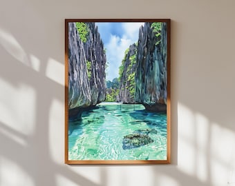 El Nido Lagoon Watercolor Print: Philippines Coastal Art