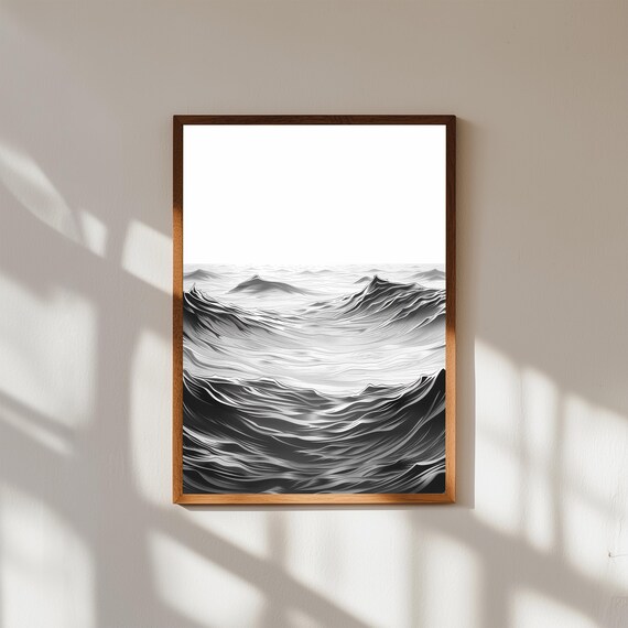 Minimalist Coastal Beach Line Art – Modern Beach House Wall Print, Abstract Ocean Drawing, Neutral Boho Coastal Decor