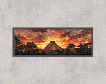 Chichen Itza Sunset Print: Mayan Pyramid, Mexico Travel Art