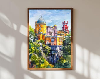 Pena Palace Watercolor Print: Sintra Castle, Portugal Travel Art