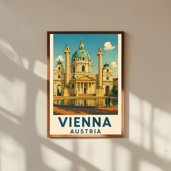Vienna Austria Vintage Travel Poster, Retro European City Wall Art, Classical Architecture Print, Elegant Vienna Illustration Decor