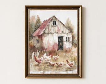 Farmhouse Chicken Print: Rustic Coop, Country Kitchen Wall Art