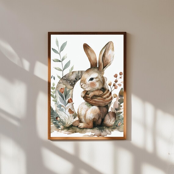 Whimsical Baby Animal Initial Nursery Wall Art | Personalized Letter Print | Animal Alphabet Decor | Custom Baby Name Gift | Kids Room Art
