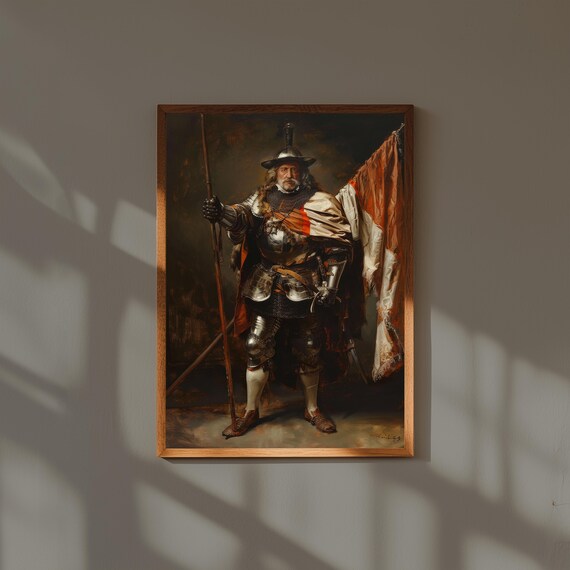 Rembrandt Standard Bearer Inspired Print – Baroque Portrait Fine Art Poster – 17th Century Dutch Masterpiece Reproduction