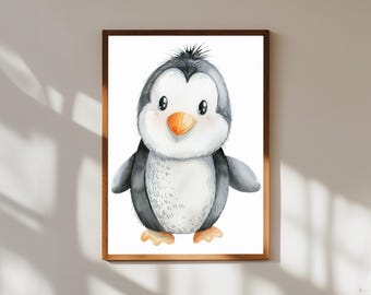 Baby Penguin Watercolor Print | Arctic Nursery Wall Art
