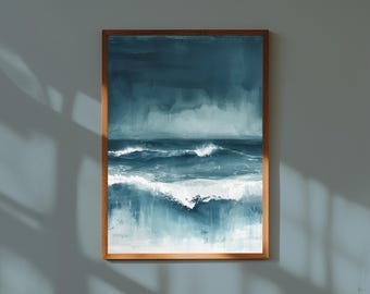 Stormy Seascape Painting: Moody Ocean Wave Art, Coastal Decor