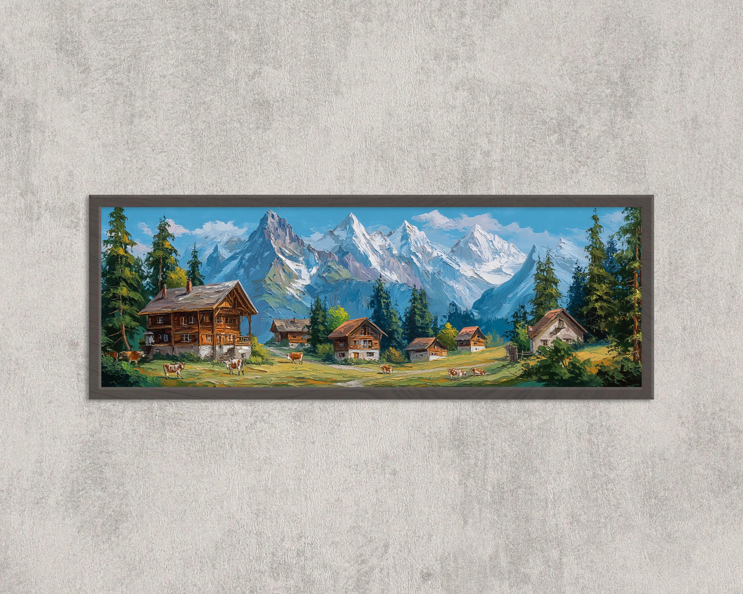 Swiss Alps Chalet Print: Panoramic Mountain Landscape Art - Etsy
