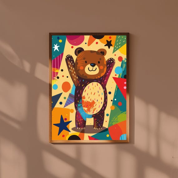 Funky Baby Bear Nursery Poster – Playful Bear Wall Art for Kids Room, Cute Animal Nursery Print, Fun Baby Room Decor