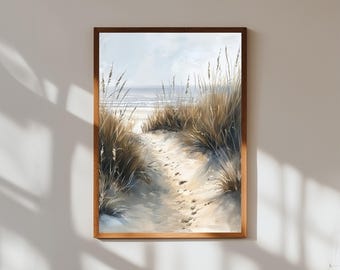 Coastal Dune Path Wall Art | Sandy Beach Painting with Grass | Serene Seaside Print | Beach House Decor | Calm Nature Landscape