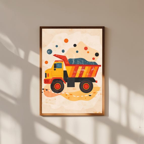 Cute Dump Truck Nursery Wall Art | Colorful Construction Vehicle Print | Playful Kids Room Decor | Baby Boy Truck Poster | Toddler Gift
