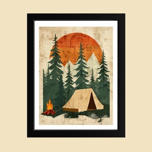 Retro Camping Tent Print: Vintage Outdoor Adventure Wall Art