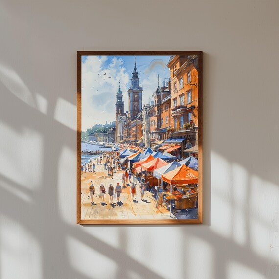 Watercolor Painting of Helsinki Market Square | Finland Cityscape Wall Art Print | Scandinavian Harbor Scene Poster
