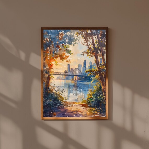 Brisbane Watercolor Wall Art Print | Australia City Skyline Poster | Queensland Travel Decor | Brisbane Cityscape Painting Gift