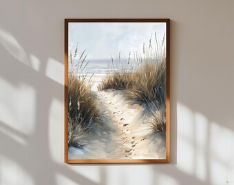 Coastal Dune Path Wall Art | Sandy Beach Painting with Grass | Serene Seaside Print | Beach House Decor | Calm Nature Landscape