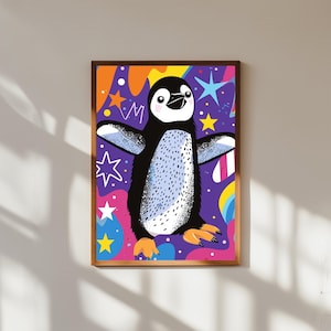 Funky Baby Penguin Nursery Art Print: Modern Gender Neutral Decor