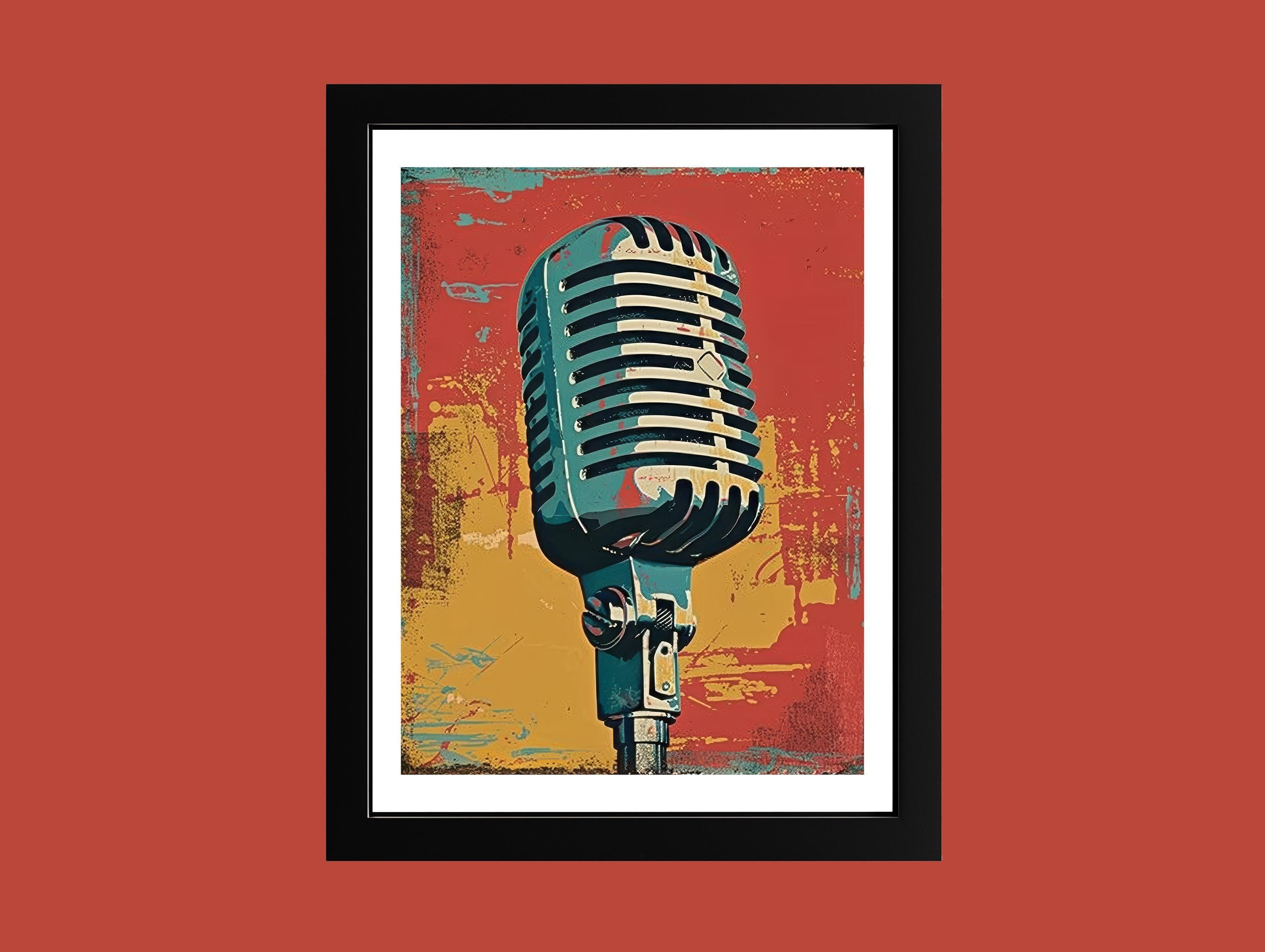 Retro Microphone Canvas Art: 50s Style Music Print - Etsy