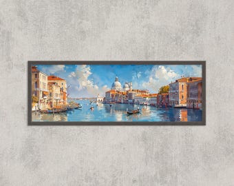 Impression aquarelle de Venise | Art mural gondole sur le Grand Canal | Panorama de voyage en Italie