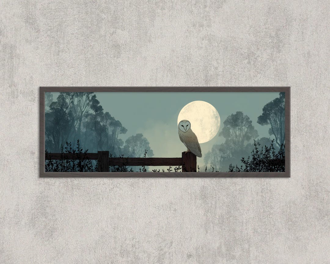 Barn Owl Print: Full Moon Forest Landscape, Rustic Farmhouse Wall Art ...