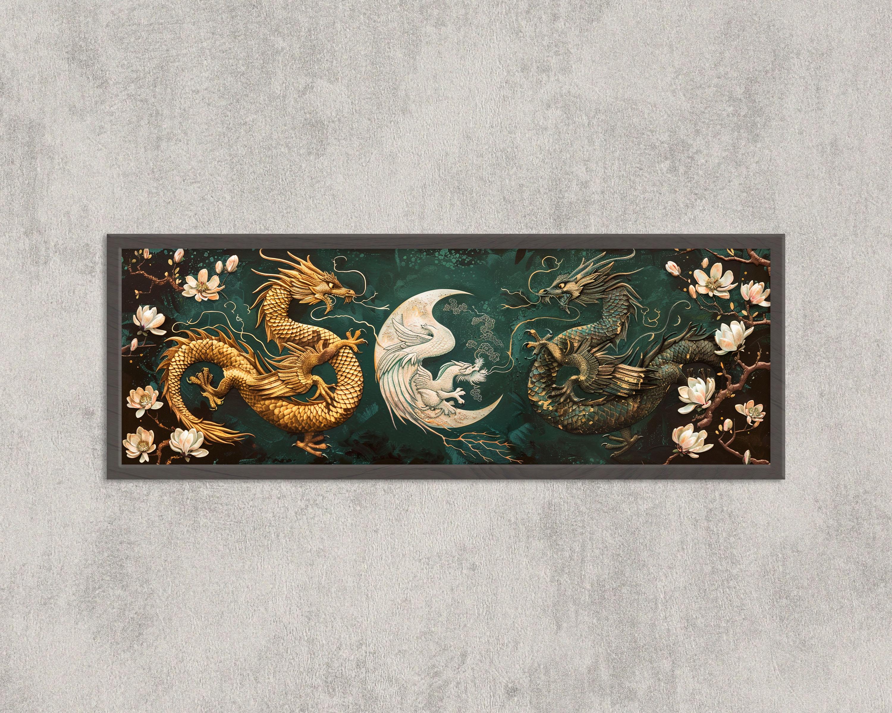 Dragon and Phoenix Canvas Art Yin Yang, Feng Shui Decor